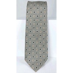 Peacock Men's Silk Tie Geometric Pattern Tan‎ Black Beige Handmade 3"x58"